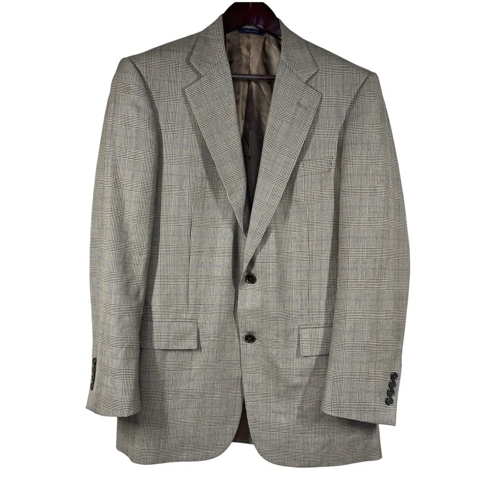 Brooks Brothers 1818 Madison Wool Sport Coat 39L Tan Glen Check Blazer Jacket